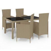 vidaXL 5-tlg. Garten-Essgruppe mit Kissen Poly Rattan Beige