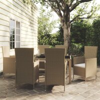 vidaXL 7-tlg. Garten-Essgruppe mit Kissen Poly Rattan Beige