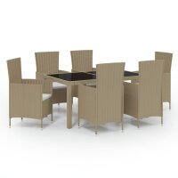 vidaXL 7-tlg. Garten-Essgruppe mit Kissen Poly Rattan Beige