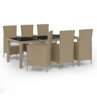 vidaXL 7-tlg. Garten-Essgruppe mit Kissen Poly Rattan Beige