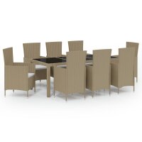 vidaXL 9-tlg. Garten-Essgruppe mit Kissen Poly Rattan Beige