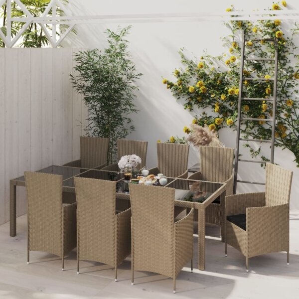 vidaXL 11-tlg. Garten-Essgruppe mit Kissen Poly Rattan Beige