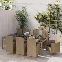 vidaXL 11-tlg. Garten-Essgruppe mit Kissen Poly Rattan Beige