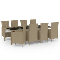 vidaXL 11-tlg. Garten-Essgruppe mit Kissen Poly Rattan Beige