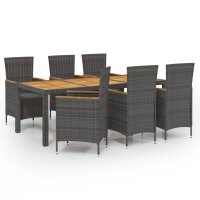 vidaXL 7-tlg. Garten-Essgruppe mit Kissen Poly Rattan Grau