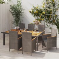 vidaXL 7-tlg. Garten-Essgruppe mit Kissen Poly Rattan Grau