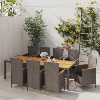 vidaXL 9-tlg. Garten-Essgruppe mit Kissen Poly Rattan Grau