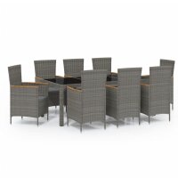 vidaXL 9-tlg. Garten-Essgruppe mit Kissen Poly Rattan Grau