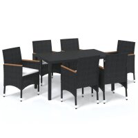 vidaXL 7-tlg. Garten-Essgruppe mit Kissen Poly Rattan Schwarz