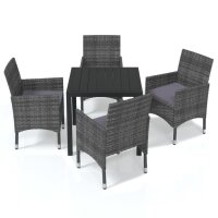 vidaXL 5-tlg. Garten-Essgruppe mit Kissen Poly Rattan Grau