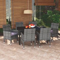 vidaXL 7-tlg. Garten-Essgruppe mit Kissen Poly Rattan Grau