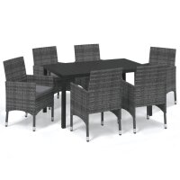 vidaXL 7-tlg. Garten-Essgruppe mit Kissen Poly Rattan Grau