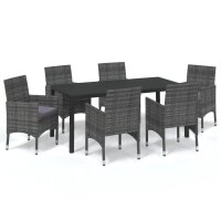 vidaXL 7-tlg. Garten-Essgruppe mit Kissen Poly Rattan Grau