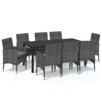 vidaXL 9-tlg. Garten-Essgruppe mit Kissen Poly Rattan Grau