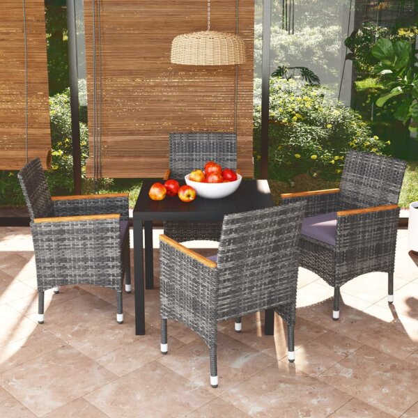 vidaXL 5-tlg. Garten-Essgruppe mit Kissen Poly Rattan Grau