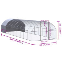 vidaXL Outdoor-H&uuml;hnerstall 3x10x2 m Verzinkter Stahl