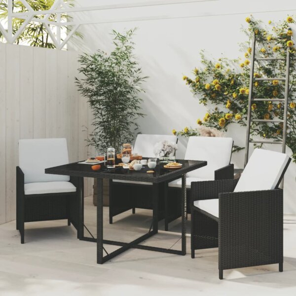 vidaXL 5-tlg. Garten-Essgruppe mit Kissen Poly Rattan Schwarz