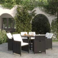 vidaXL 9-tlg. Garten-Essgruppe mit Auflagen Poly Rattan Schwarz