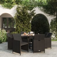 vidaXL 9-tlg. Garten-Essgruppe mit Auflagen Poly Rattan Schwarz