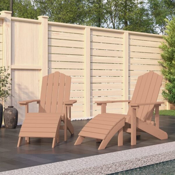 vidaXL Adirondack-Gartenst&uuml;hle 2 Stk. mit Hockern HDPE Braun