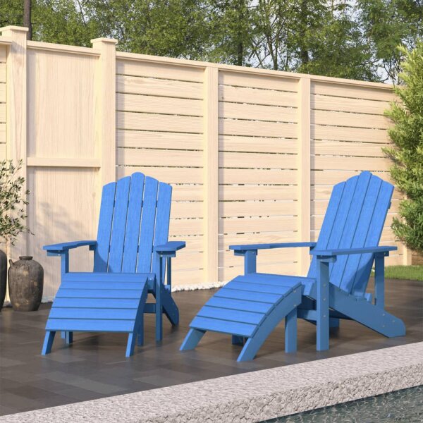 vidaXL Adirondack-Gartenst&uuml;hle 2 Stk. mit Hockern HDPE Aquamarin