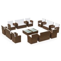 vidaXL 16-tlg. Garten-Lounge-Set mit Auflagen Poly Rattan...