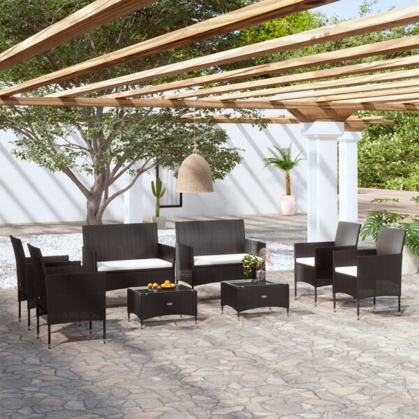 vidaXL 8-tlg. Garten-Lounge-Set mit Auflagen Poly Rattan Schwarz