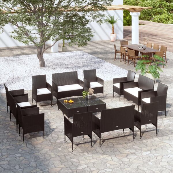 vidaXL 16-tlg. Garten-Lounge-Set mit Auflagen Poly Rattan Schwarz