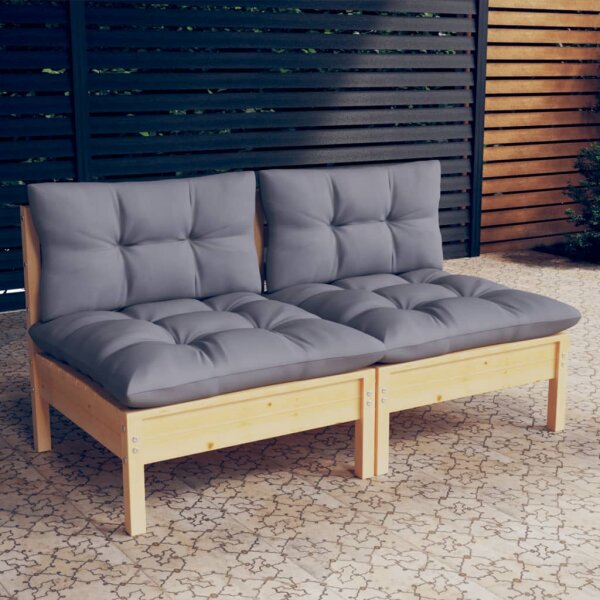 vidaXL 2-Sitzer-Gartensofa mit Grauen Kissen Massivholz Kiefer