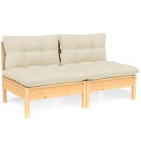 vidaXL 2-Sitzer-Gartensofa mit Creme Kissen Massivholz...