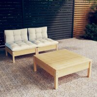 vidaXL 3-tlg. Garten-Lounge-Set mit Creme Kissen Kiefernholz