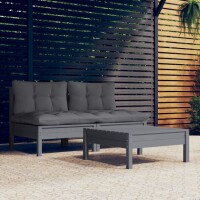 vidaXL 3-tlg. Garten-Lounge-Set mit Anthrazit Kissen...