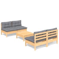 vidaXL 5-tlg. Garten-Lounge-Set mit Grauen Kissen...