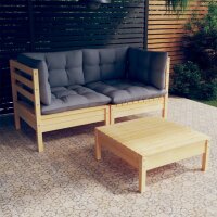 vidaXL 3-tlg. Garten-Lounge-Set mit Grauen Kissen...