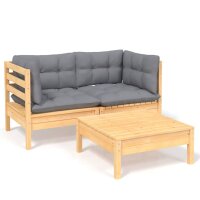 vidaXL 3-tlg. Garten-Lounge-Set mit Grauen Kissen...