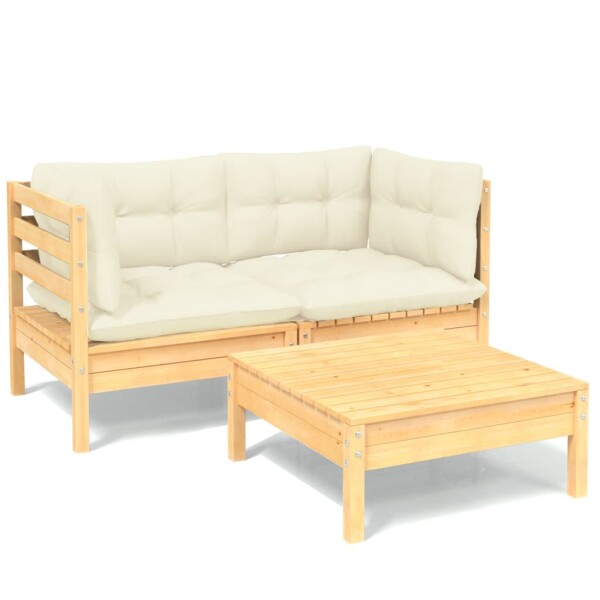 vidaXL 3-tlg. Garten-Lounge-Set mit Creme Kissen Kiefernholz