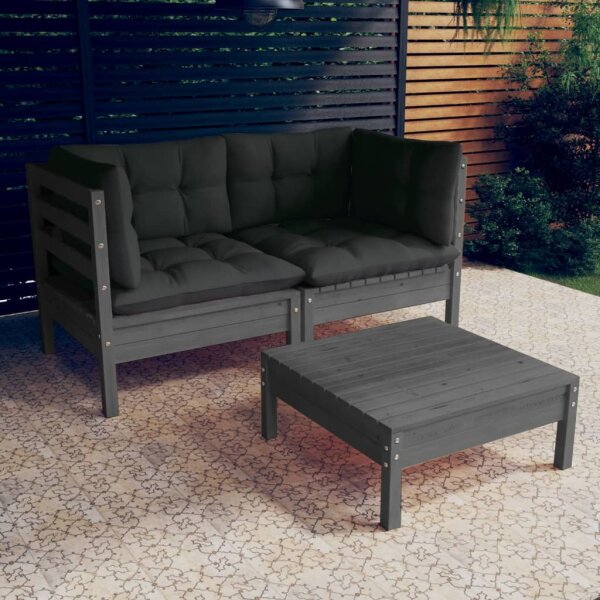 vidaXL 3-tlg. Garten-Lounge-Set mit Anthrazit Kissen Kiefernholz