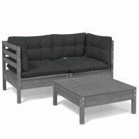 vidaXL 3-tlg. Garten-Lounge-Set mit Anthrazit Kissen...