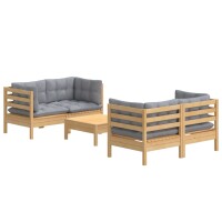 vidaXL 5-tlg. Garten-Lounge-Set mit Grauen Kissen Kiefernholz