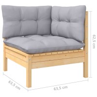 vidaXL 5-tlg. Garten-Lounge-Set mit Grauen Kissen Kiefernholz