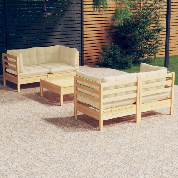 vidaXL 5-tlg. Garten-Lounge-Set mit Creme Kissen Kiefernholz