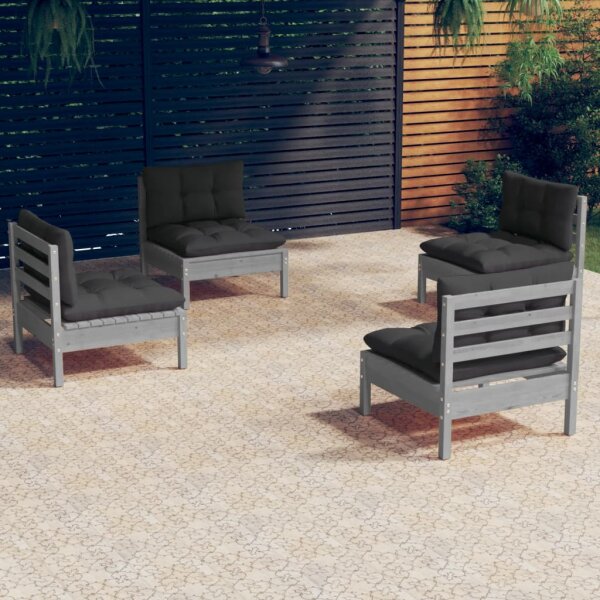 vidaXL 4-tlg. Garten-Lounge-Set mit Anthrazit Kissen Kiefernholz