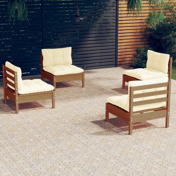 vidaXL 4-tlg. Garten-Lounge-Set mit Creme Kissen Kiefernholz