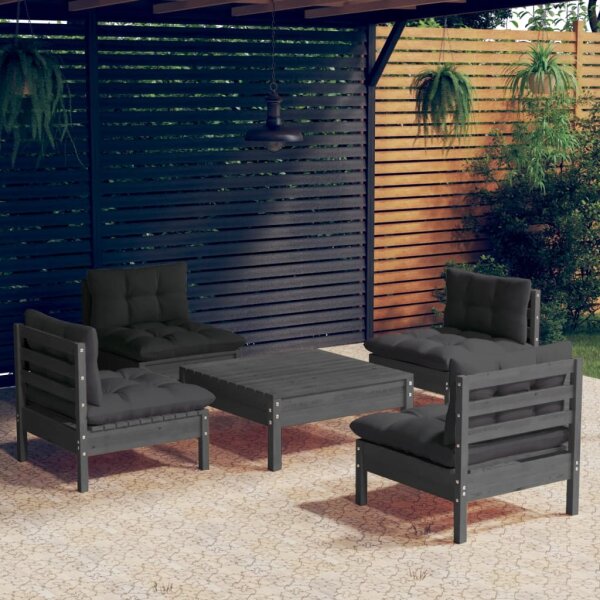 vidaXL 5-tlg. Garten-Lounge-Set mit Anthrazit Kissen Kiefernholz