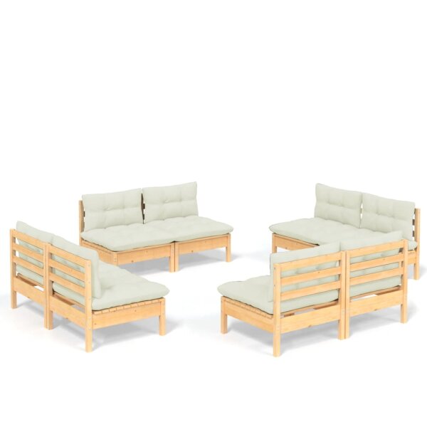 vidaXL 8-tlg. Garten-Lounge-Set mit Creme Kissen Kiefernholz