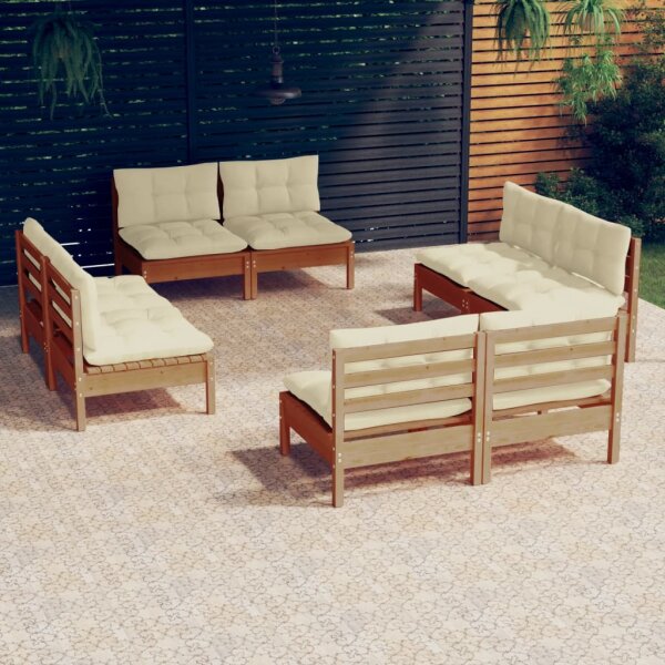 vidaXL 8-tlg. Garten-Lounge-Set mit Creme Kissen Kiefernholz