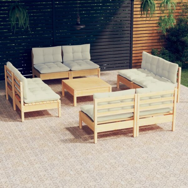 vidaXL 9-tlg. Garten-Lounge-Set mit Creme Kissen Kiefernholz