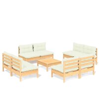 vidaXL 9-tlg. Garten-Lounge-Set mit Creme Kissen Kiefernholz