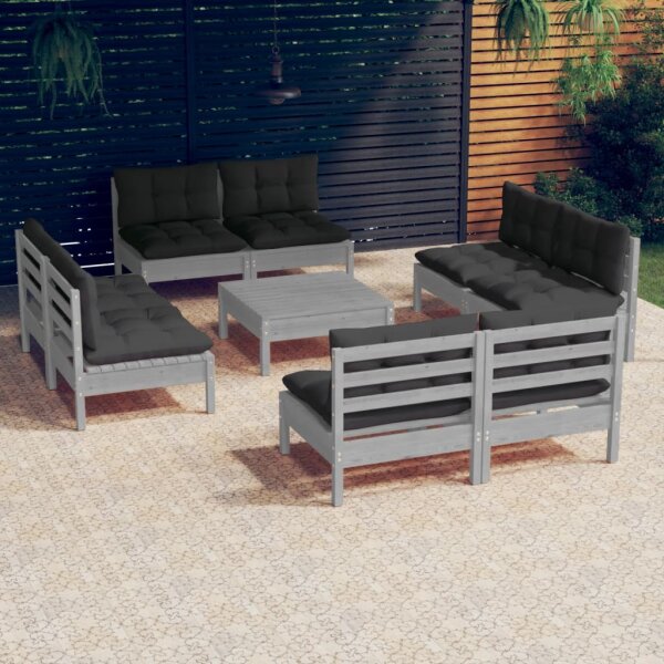 vidaXL 9-tlg. Garten-Lounge-Set mit Anthrazit Kissen Kiefernholz