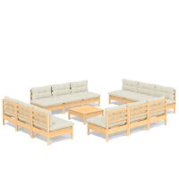 vidaXL 13-tlg. Garten-Lounge-Set mit Creme Kissen Kiefernholz